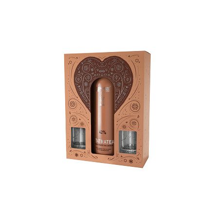 Tatratea -bronz- őszibarack és fehér tea likőr 42% pdd. + 2 pohár