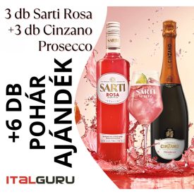   Sarti Rosa 3*,7l + Cinzano prosecco 3*0,75 + 6 db pohár CSOMAG
