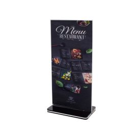 PLEXI TÁBLA FEKETE TALPPAL, 10×20 CM, ÁLLÓ