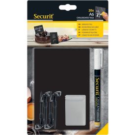   SECURIT MINI KRÉTATÁBLA CSOMAG(20 DARAB), A6 MÉRETŰ, FEKETE, EGY DARAB FEHÉR KRÉTAFILCCEL