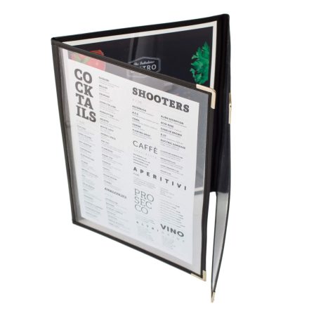 A5 méretű 3 lapos Bistro étlaptartó, KIHAJTHATÓ verzió