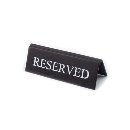 RESERVED foglalt tábla, fekete műbőr, fehér felirattal, kicsi