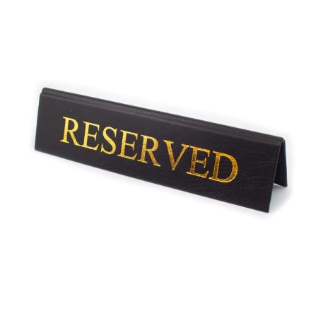 RESERVED foglalt tábla, fekete műbőr, arany felirattal, nagy