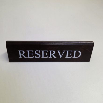 RESERVED foglalt tábla, sötétbarna műbőr, fehér felirattal, nagy